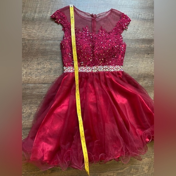 Dancing Queen baby doll red scarlet prom dress mini cap sleeve lace appliqué XS - Picture 10 of 15